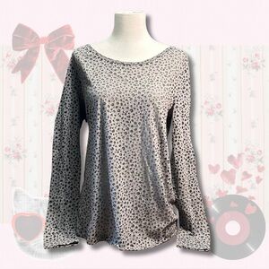 Ann Taylor Loft grey long sleeve pullover top with sheer black leopard print